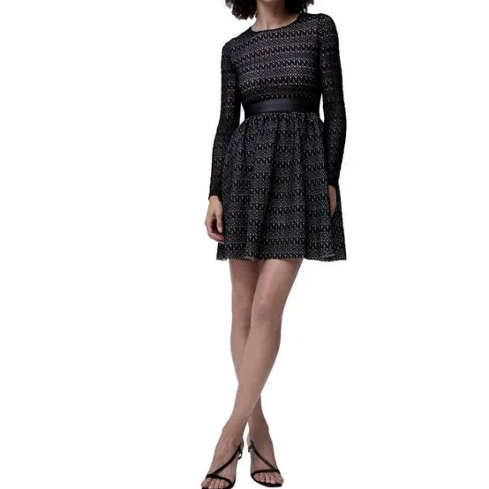 French Connection Lace Crochet Jersey Fit & Flare Dress Womens 16 Black Cream